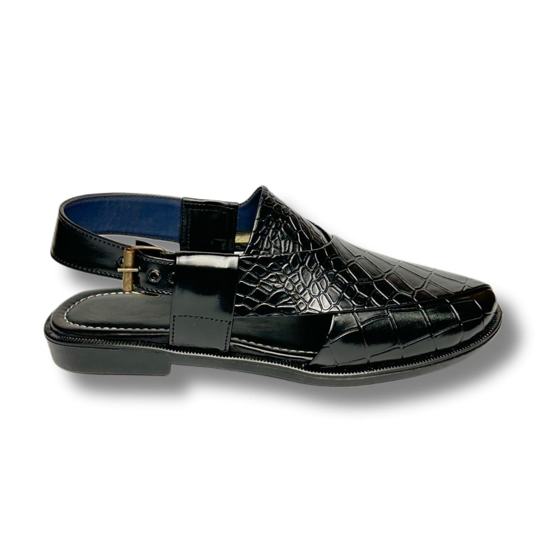 BLACK CROCODAIL PASHAWRI SANDAL